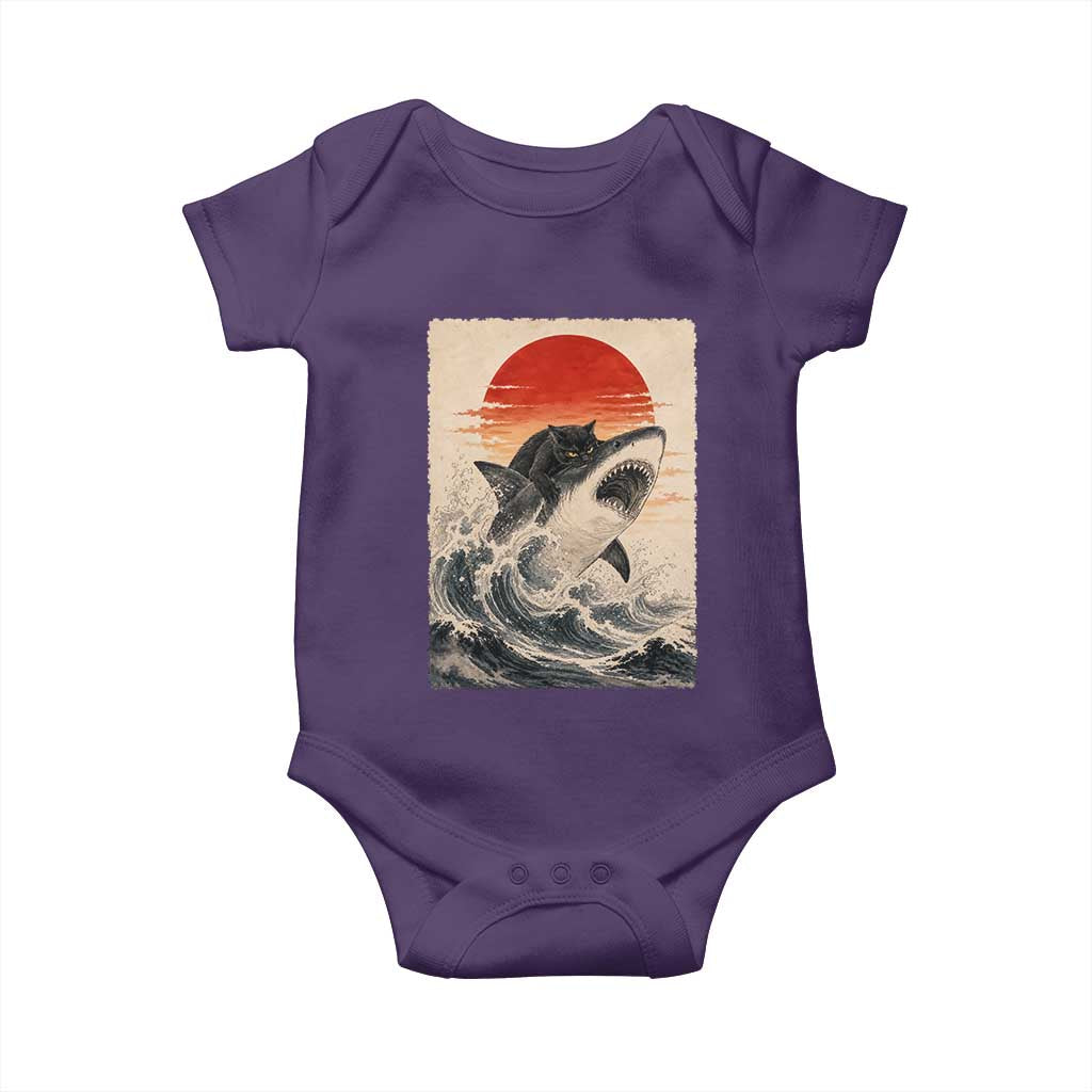 Black Cat Hunting Shark Ukiyo e Ocean Art Baby Onesie Funny Japanese Style Graphic TS11 Purple Print Your Wear