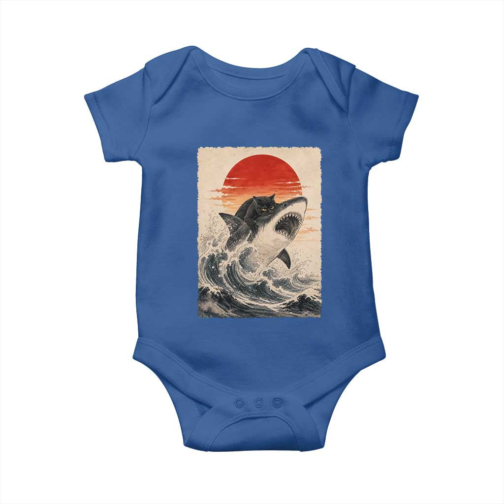 Black Cat Hunting Shark Ukiyo e Ocean Art Baby Onesie Funny Japanese Style Graphic TS11 Royal Blue Print Your Wear