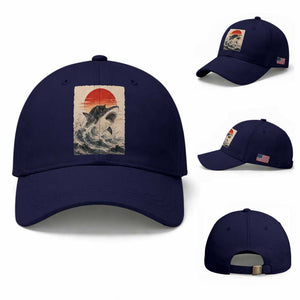 Black Cat Hunting Shark Ukiyo e Ocean Art Baseball Cap Funny Japanese Style Graphic TS11 Baseball Cap Universal Fit Dark Blue Print Your Wear
