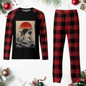 Black Cat Hunting Shark Ukiyo e Ocean Art Plaid Pajama Set Funny Japanese Style Graphic TS11 Buffalo Plaid Print Your Wear