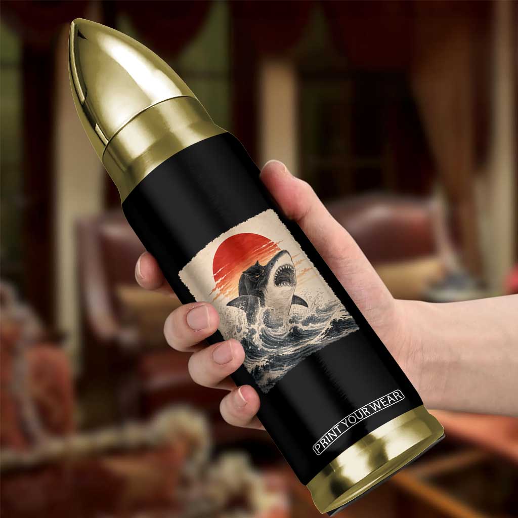 Black Cat Hunting Shark Ukiyo e Ocean Art Bullet Tumbler Funny Japanese Style Graphic TS11 Print Your Wear