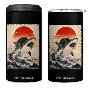 Black Cat Hunting Shark Ukiyo e Ocean Art 4 in 1 Can Cooler Tumbler Funny Japanese Style Graphic TS11 One Size: 16 oz Black Print Your Wear