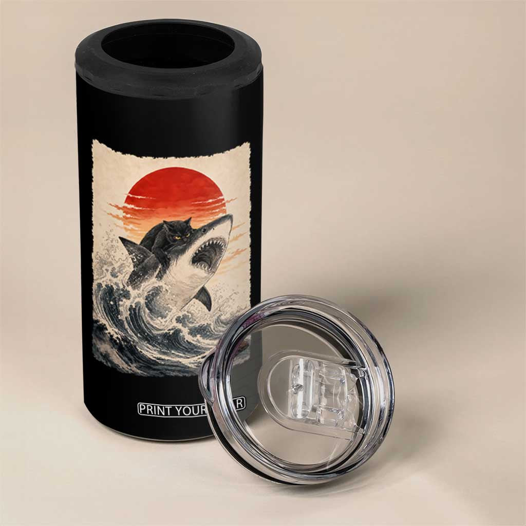 Black Cat Hunting Shark Ukiyo e Ocean Art 4 in 1 Can Cooler Tumbler Funny Japanese Style Graphic TS11 Print Your Wear