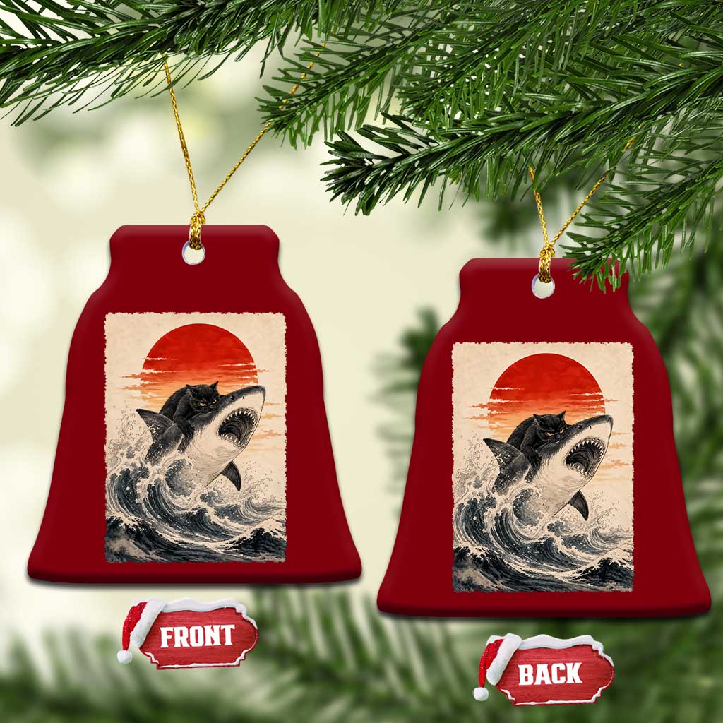 Black Cat Hunting Shark Ukiyo e Ocean Art Ceramic Ornament Funny Japanese Style Graphic TS11 Print Your Wear