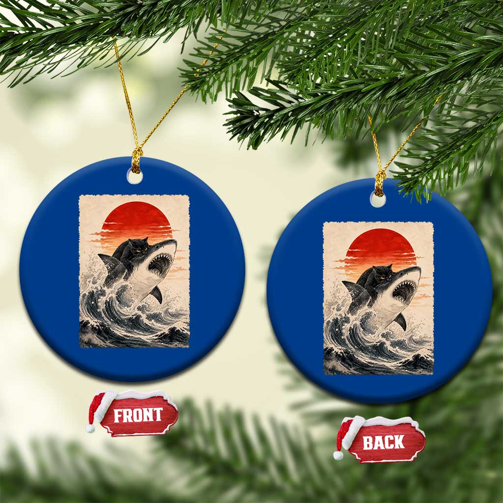 Black Cat Hunting Shark Ukiyo e Ocean Art Ceramic Ornament Funny Japanese Style Graphic TS11 1pc Blue Print Your Wear