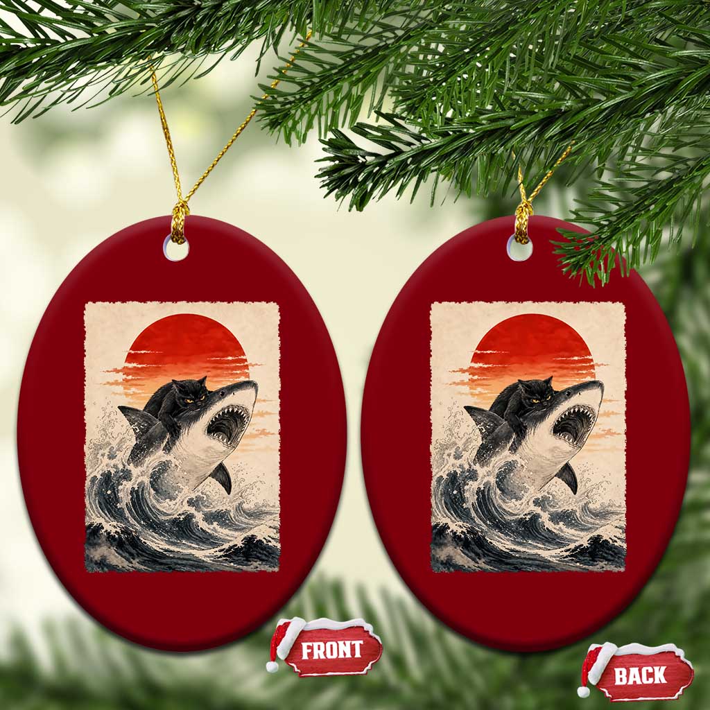 Black Cat Hunting Shark Ukiyo e Ocean Art Ceramic Ornament Funny Japanese Style Graphic TS11 Print Your Wear