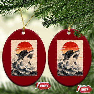 Black Cat Hunting Shark Ukiyo e Ocean Art Ceramic Ornament Funny Japanese Style Graphic TS11 Print Your Wear