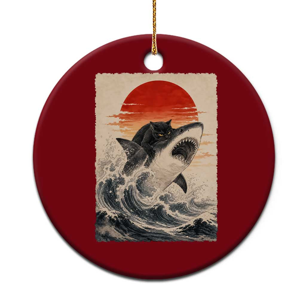 Black Cat Hunting Shark Ukiyo e Ocean Art Ceramic Ornament Funny Japanese Style Graphic TS11 1pc Red Print Your Wear