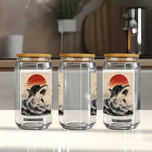 Black Cat Hunting Shark Ukiyo e Ocean Art Glass Can Funny Japanese Style Graphic TS11 Print Your Wear