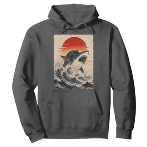 Black Cat Hunting Shark Ukiyo e Ocean Art Hoodie Funny Japanese Style Graphic TS11 Dark Heather Print Your Wear