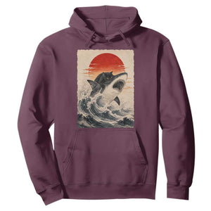Black Cat Hunting Shark Ukiyo e Ocean Art Hoodie Funny Japanese Style Graphic TS11 Maroon Print Your Wear