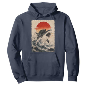 Black Cat Hunting Shark Ukiyo e Ocean Art Hoodie Funny Japanese Style Graphic TS11 Navy Print Your Wear