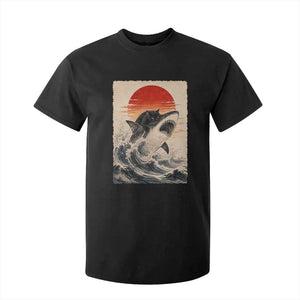 Black Cat Hunting Shark Ukiyo e Ocean Art T Shirt For Kid Funny Japanese Style Graphic TS11 Black Print Your Wear