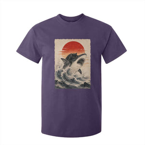 Black Cat Hunting Shark Ukiyo e Ocean Art T Shirt For Kid Funny Japanese Style Graphic TS11 Purple Print Your Wear
