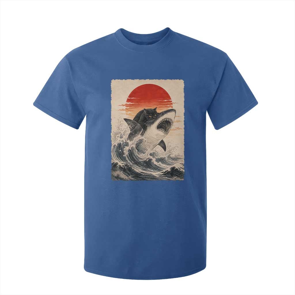 Black Cat Hunting Shark Ukiyo e Ocean Art T Shirt For Kid Funny Japanese Style Graphic TS11 Royal Blue Print Your Wear