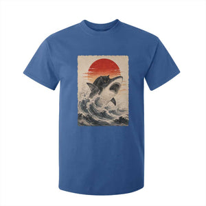 Black Cat Hunting Shark Ukiyo e Ocean Art T Shirt For Kid Funny Japanese Style Graphic TS11 Royal Blue Print Your Wear
