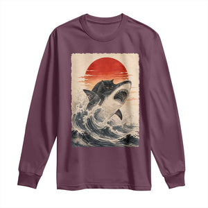 Black Cat Hunting Shark Ukiyo e Ocean Art Long Sleeve Shirt Funny Japanese Style Graphic TS11 Maroon Print Your Wear