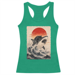 Black Cat Hunting Shark Ukiyo e Ocean Art Racerback Tank Top Funny Japanese Style Graphic TS11 Irish Green Print Your Wear