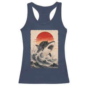 Black Cat Hunting Shark Ukiyo e Ocean Art Racerback Tank Top Funny Japanese Style Graphic TS11 Navy Print Your Wear