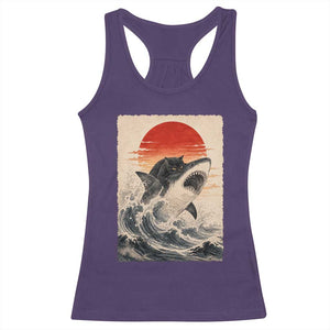 Black Cat Hunting Shark Ukiyo e Ocean Art Racerback Tank Top Funny Japanese Style Graphic TS11 Purple Print Your Wear
