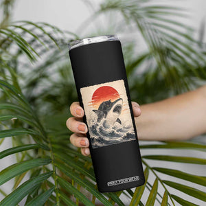 Black Cat Hunting Shark Ukiyo e Ocean Art Skinny Tumbler Funny Japanese Style Graphic TS11 Print Your Wear