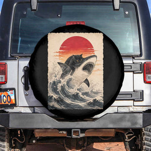 Black Cat Hunting Shark Ukiyo e Ocean Art Spare Tire Cover Funny Japanese Style Graphic TS11 No hole Black Print Your Wear