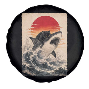 Black Cat Hunting Shark Ukiyo e Ocean Art Spare Tire Cover Funny Japanese Style Graphic TS11 Print Your Wear