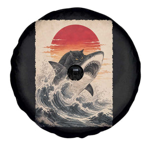 Black Cat Hunting Shark Ukiyo e Ocean Art Spare Tire Cover Funny Japanese Style Graphic TS11 Print Your Wear