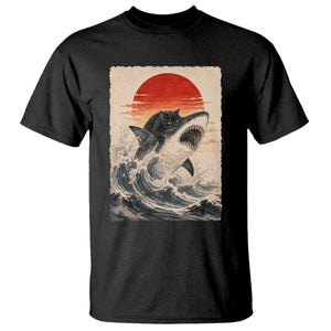 Black Cat Hunting Shark Ukiyo e Ocean Art T Shirt Funny Japanese Style Graphic TS11 Black Print Your Wear