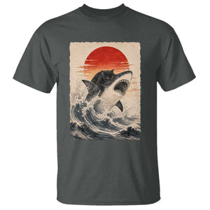 Black Cat Hunting Shark Ukiyo e Ocean Art T Shirt Funny Japanese Style Graphic TS11 Dark Heather Print Your Wear