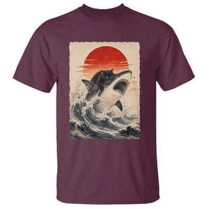 Black Cat Hunting Shark Ukiyo e Ocean Art T Shirt Funny Japanese Style Graphic TS11 Maroon Print Your Wear
