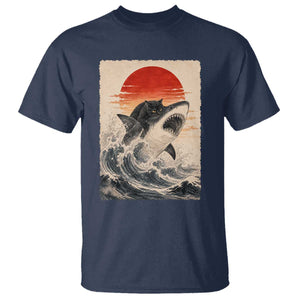 Black Cat Hunting Shark Ukiyo e Ocean Art T Shirt Funny Japanese Style Graphic TS11 Navy Print Your Wear