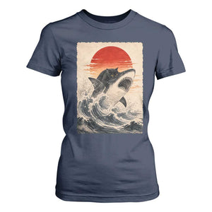 Black Cat Hunting Shark Ukiyo e Ocean Art T Shirt For Women Funny Japanese Style Graphic TS11 Navy Print Your Wear