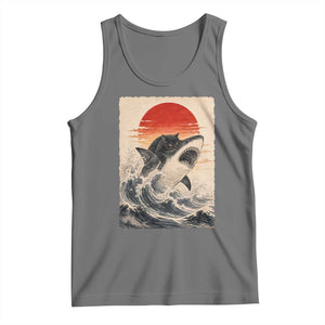 Black Cat Hunting Shark Ukiyo e Ocean Art Tank Top Funny Japanese Style Graphic TS11 Black Heather Print Your Wear
