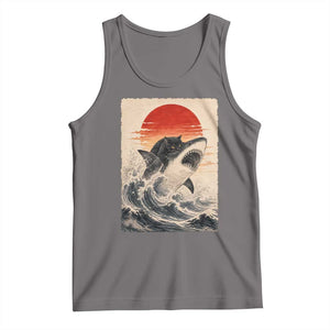 Black Cat Hunting Shark Ukiyo e Ocean Art Tank Top Funny Japanese Style Graphic TS11 Deep Heather Print Your Wear