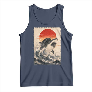 Black Cat Hunting Shark Ukiyo e Ocean Art Tank Top Funny Japanese Style Graphic TS11 Navy Print Your Wear