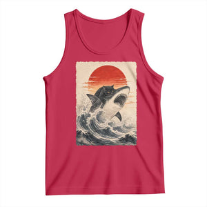 Black Cat Hunting Shark Ukiyo e Ocean Art Tank Top Funny Japanese Style Graphic TS11 Red Print Your Wear
