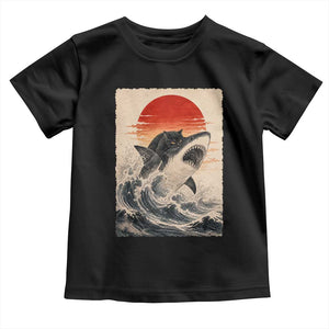 Black Cat Hunting Shark Ukiyo e Ocean Art Toddler T Shirt Funny Japanese Style Graphic TS11 Black Print Your Wear