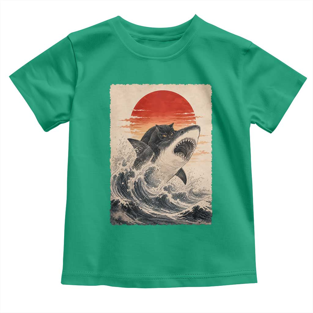 Black Cat Hunting Shark Ukiyo e Ocean Art Toddler T Shirt Funny Japanese Style Graphic TS11 Irish Green Print Your Wear