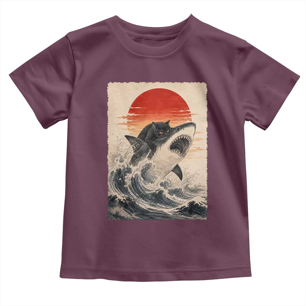 Black Cat Hunting Shark Ukiyo e Ocean Art Toddler T Shirt Funny Japanese Style Graphic TS11 Maroon Print Your Wear