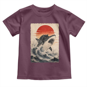 Black Cat Hunting Shark Ukiyo e Ocean Art Toddler T Shirt Funny Japanese Style Graphic TS11 Maroon Print Your Wear