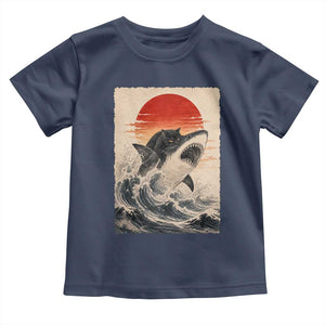 Black Cat Hunting Shark Ukiyo e Ocean Art Toddler T Shirt Funny Japanese Style Graphic TS11 Navy Print Your Wear