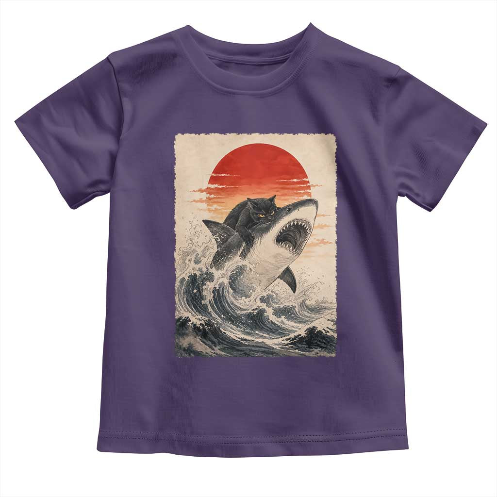 Black Cat Hunting Shark Ukiyo e Ocean Art Toddler T Shirt Funny Japanese Style Graphic TS11 Purple Print Your Wear
