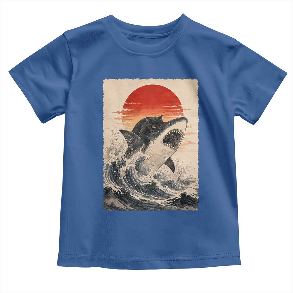 Black Cat Hunting Shark Ukiyo e Ocean Art Toddler T Shirt Funny Japanese Style Graphic TS11 Royal Blue Print Your Wear