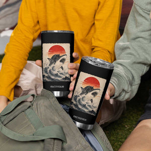 Black Cat Hunting Shark Ukiyo e Ocean Art Tumbler Cup Funny Japanese Style Graphic TS11 Print Your Wear