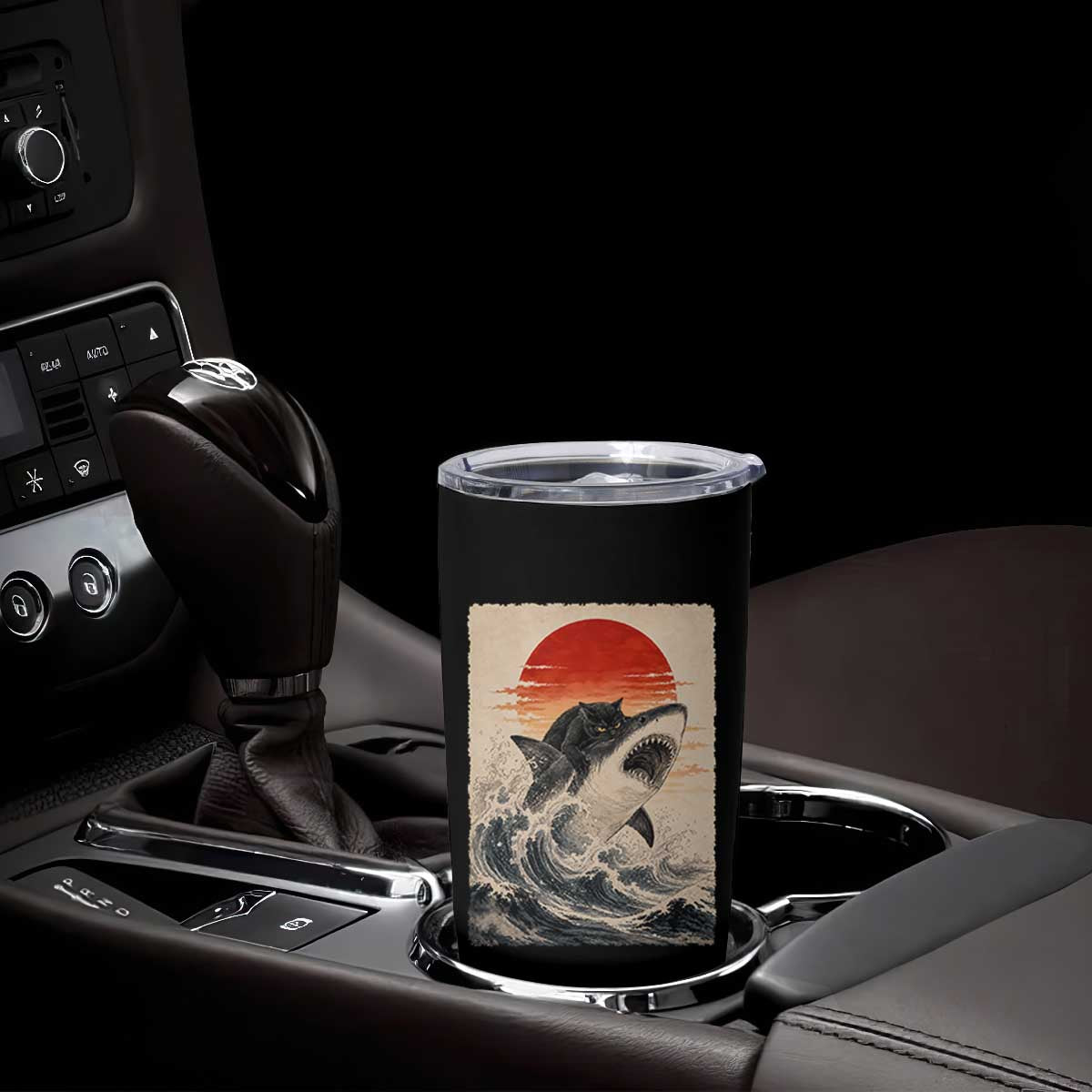 Black Cat Hunting Shark Ukiyo e Ocean Art Tumbler Cup Funny Japanese Style Graphic TS11 Print Your Wear