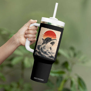 Black Cat Hunting Shark Ukiyo e Ocean Art Tumbler With Handle Funny Japanese Style Graphic TS11 Print Your Wear