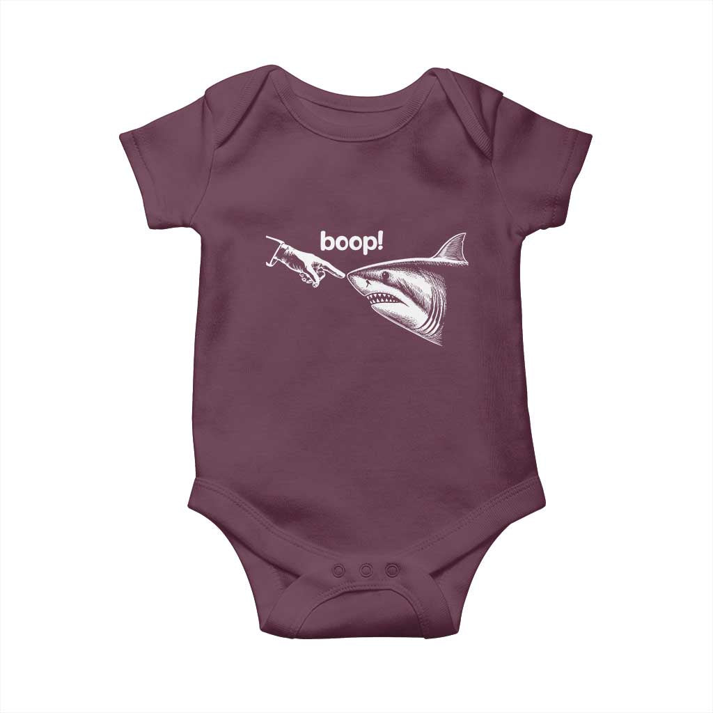 Boop Shark Meme Baby Onesie Funny Nose Touch Shark Lovers Ocean Life TS11 Maroon Print Your Wear