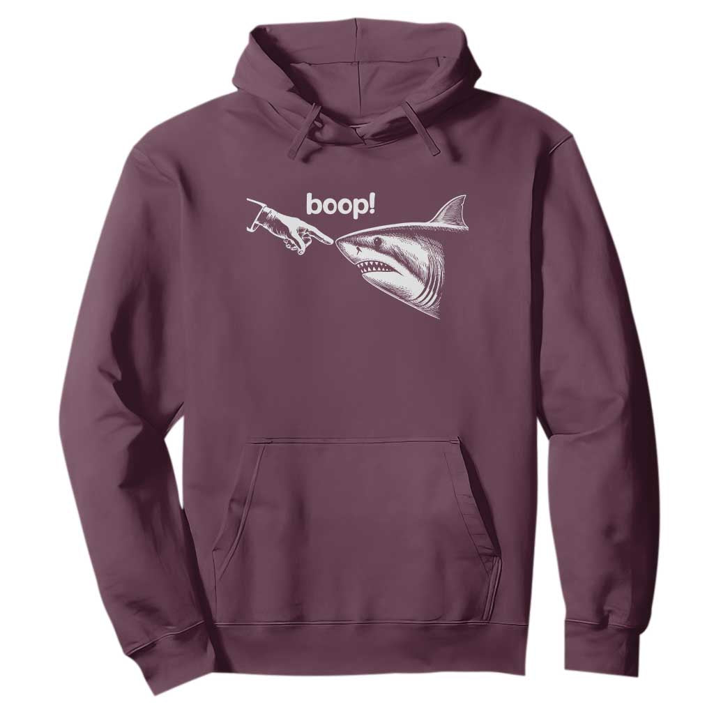 Boop Shark Meme Hoodie Funny Nose Touch Shark Lovers Ocean Life TS11 Maroon Print Your Wear