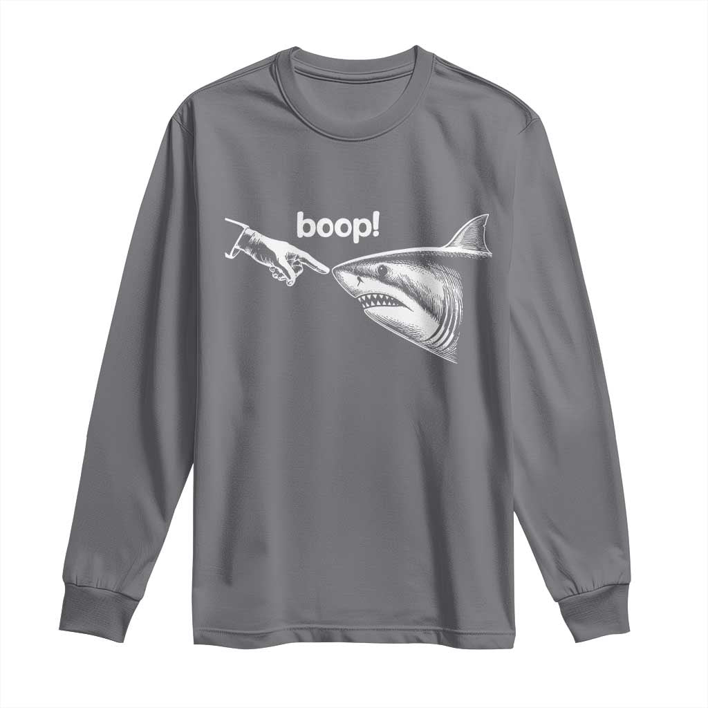 Boop Shark Meme Long Sleeve Shirt Funny Nose Touch Shark Lovers Ocean Life TS11 Charcoal Print Your Wear